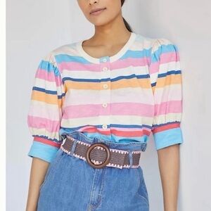 Anthropologie colorful stripped top with bubble sleeves